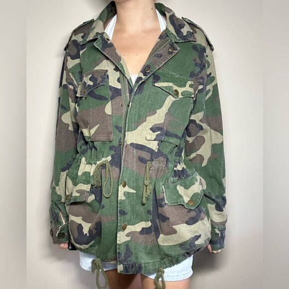 Sorella Girlz Tour Button Up Zippered Army Utility Soft Cotton Jacket - Picture 2 of 12